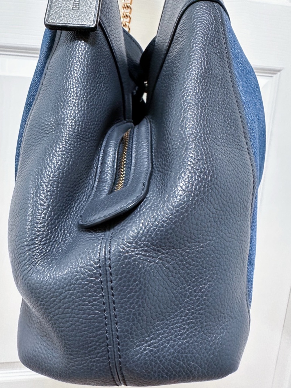 Coach Lexy Shoulder Bag Blue Denim Tea Rose Appliqué Navy Leather F25884 - Picture 9 of 15